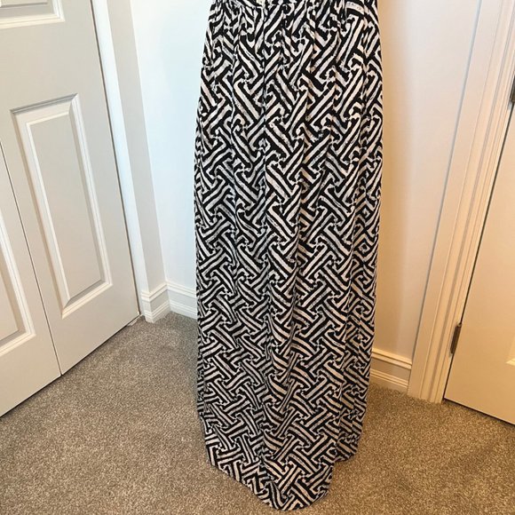 Kay Unger Halter Maxi Sundress 10 Black and White Silk - Picture 9 of 16